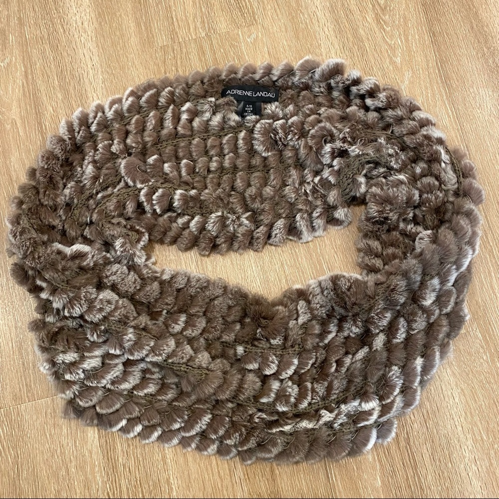 Adrienne Landau Real Fur Rabbit Infinity Scarf Cowl Brown - Picture 8 of 9